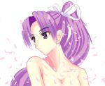  bare_shoulders bust hair_ribbon highres long_hair looking_away meira nude petals ponytail purple_eyes ribbon solo syouzyomiku touhou touhou_(pc-98) violet_eyes 
