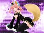  animal_ears black_legwear breasts caster_(fate/extra) center_opening cleavage detached_sleeves fate/extra fate/extra_ccc fate/stay_night fate_(series) fox_ears fox_tail hair_ribbon hat long_hair pink_hair ribbon s-ei smile solo tail thigh-highs thighhighs twintails yellow_eyes 