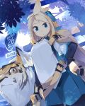  belt blonde_hair blue_eyes izumi_luna_(akitsu_taira) original sign tiger tree 