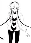  fur_coat headphones hirococo hirococo_(hakka) jacket kamitsure_(pokemon) leggings monochrome navel pantyhose pokemon pokemon_(game) pokemon_black_and_white pokemon_bw simple_background solo white_background 