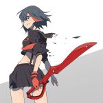  1girl black_hair hair_over_one_eye highres kill_la_kill matoi_ryuuko multicolored_hair name_(sh) redhead school_uniform short_hair skirt solo suspenders sword torn_clothes two-tone_hair weapon 