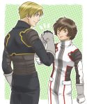  bad_id banagher_links blonde_hair blue_eyes fist_bump gundam gundam_unicorn multiple_boys pilot_suit redpipin riddhe_marcenas 