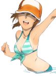  baseball_cap bikini brown_hair closed_eyes eyes_closed front-tie_top hat leia_roland maruishi open_mouth partially_submerged smile solo striped swimsuit tales_of_(series) tales_of_xillia tan tanline water 