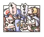  &gt;_&lt; :d aoblue chibi hat multiple_girls open_mouth patchouli_knowledge pink_hair purple_hair saigyouji_yuyuko sharp_teeth smile touhou translated translation_request xd 