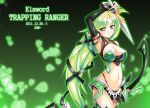  2011 antenna_hair bow_(weapon) dagger dated ecell elf elsword fingerless_gloves gloves green green_background green_eyes green_hair highres leaf long_hair panties pointy_ears rena rena_(elsword) ribbon smile solo title_drop underwear weapon 