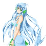  asagi_(xeelee) bare_shoulders blue_hair character_request green_eyes long_hair looking_at_viewer looking_back madou_monogatari open_mouth puyopuyo seriri simple_background solo very_long_hair white_background 