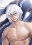  hot kaizeru male manly mannosuke morichika_rinnosuke muscle nipples nude short_hair silver_hair solo stoic touhou white_hair yellow_eyes 