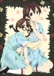  :q bespectacled braid dress glasses hand_on_forehead hirasawa_yui hug k-on! k-on!_movie kneehighs manabe_nodoka mizuki_makoto multiple_girls no_glasses shoes singing! tongue twin_braids 