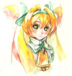  blazblue bust cow_bell hair_ribbon platinum_the_trinity ribbon solo soojie_roh symbol-shaped_pupils traditional_media twintails watercolor_(medium) 