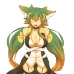  animal_ears breasts cleavage fox_ears green_eyes green_hair kuromiya kuromiya_raika long_hair original solo wink wolf_ears 