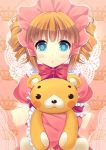  alternate_costume bear blush_stickers dress drill_hair idolmaster lowres mitsumomo_mamu solo stuffed_toy takatsuki_yayoi 