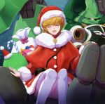  ^_^ audrey_burne christmas closed_eyes eyes_closed gacha-m gift green_eyes gundam gundam_unicorn haro hat highres kshatriya mecha orange_hair pantyhose santa_costume santa_hat 