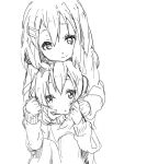  2girls hirasawa_yui hug hug_from_behind k-on! long_hair monochrome multiple_girls nakano_azusa s@ki_kilisawa short_hair sweater twintails 