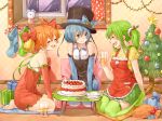  :d ^_^ ahoge bare_shoulders bell bell_(rbb) blue_(rbb) blue_eyes blue_hair blush cake christmas christmas_tree closed_eyes curtains elbow_gloves eyes_closed food food_themed_clothes fork fruit gift glass gloves green_eyes green_hair green_legwear hair_bell hair_ornament hat hat_ribbon holding kneeling looking_at_another multiple_girls open_mouth orange_hair original ponytail rainy_(rbb) rainybluebell ribbon rojiko sack short_hair smile solo star stocking_stuffer strawberry thigh-highs thighhighs top_hat window 