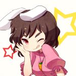  :p :q animal_ears black_hair blueberry_(5959) brown_hair bunny_ears carrot face inaba_tewi jewelry necklace no_nose red_eyes short_hair simple_background solo star tongue touhou wink 