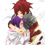  aisha_(elsword) armor blood elsword elsword_(character) hug purple_hair red_hair redhead tears 