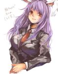  animal_ears breasts bunny_ears bust kiguchiko large_breasts lips long_hair necktie purple_hair red_eyes reisen_udongein_inaba rough simple_background smile solo touhou 