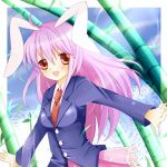  animal_ears bad_id bamboo bamboo_forest blazer bunny_ears forest long_hair nature nekosugiayana pink_hair purple_hair red_eyes reisen_udongein_inaba solo touhou 