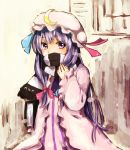  book crescent hair_ribbon hat long_hair makuwauri patchouli_knowledge perfect_cherry_blossom purple_eyes purple_hair ribbon scarf solo touhou violet_eyes 