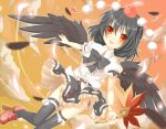  bad_id black_hair black_wings feathers geta hat nekosugiayana red_eyes shameimaru_aya sky solo tengu-geta tokin_hat touhou wings 