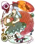  2011 bad_id blue_dress blue_hair blush circle clock crescent dress footwear hat headphones highres holding inaba_tewi kamishirasawa_keine long_hair multicolored_hair number numbers open_mouth red_eyes reisen_udongein_inaba ribbon ringetsumon sayagata scroll shadow shoes silver_hair smile socks solo standing touhou two-tone_hair white_legwear 
