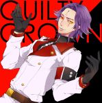 gloves guilty_crown heterochromia kyokisaragi male purple_hair red_eyes segai_waltz_makoto solo yellow_eyes 