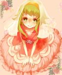  dress from_above green_eyes green_hair gumi hairband highres looking_at_viewer mitu-yuki short_hair smile solo veil vocaloid 