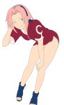  bent_over cleavage closed_mouth dress green_eyes hand_in_hair hand_on_knee haruno_sakura head_band legs miniskirt naruto ninja no_pants one_arm_up one_eye_closed photoshop pink_hair red_dress shoes short_dress short_hair simple_background smile smirk solo thighs vector_trace wink zipper 