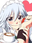  blush braid cup ebz heart hong_meiling izayoi_sakuya maid maid_headdress neko_majin short_hair silver_hair smile teacup touhou twin_braids 