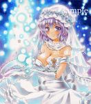  at_classics bare_shoulders blush breasts bridal_veil cleavage dress formal gloves hair_ornament hat large_breasts lavender_hair letty_whiterock marker_(medium) purple_eyes sample scarf short_hair smile solo touhou traditional_media veil violet_eyes wedding_dress 