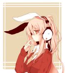  animal_ears azuma_seiji bunny_ears colored contemporary finger_to_mouth headphones kaminarigumo long_hair necktie pink_hair reisen_udongein_inaba solo touhou 