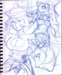  capcom cleavage_cutout colored_pencil_(medium) darkstalkers eric_vedder face from_below hat hsien-ko jiangshi large_breasts lei_lei lin-lin lips mei-ling monochrome multiple_girls ofuda perspective profile siblings sisters sketch traditional_media vampire_(game) 