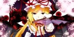  blonde_hair bow dress eyes fan gap gloves koyubi lace parasol purple_eyes ribbon sakura smile touhou yakumo_yukari 