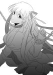  1girl breasts cleavage collar fate/stay_night fate_(series) greyscale hair_ribbon large_breasts leash long_hair matou_sakura monochrome ribbon solo ty_1865 