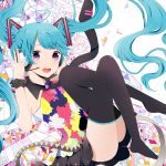  aqua_hair hands_on_headphones hatsune_miku headphones headset highres komine long_hair necktie open_mouth purple_eyes skirt solo tell_your_world_(vocaloid) thigh-highs thighhighs twintails very_long_hair violet_eyes vocaloid 