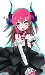  1girl aqua_eyes claws detached_sleeves dress fate/extra_ccc fate_(series) glowing heart horns lancer_(fate/extra_ccc) long_hair outlined pink_hair pointy_ears solo tail two_side_up umiusi 