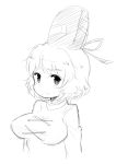  blueberry_(5959) breasts bust eyebrows face frown greyscale hat large_breasts long_sleeves looking_at_viewer monochrome short_hair simple_background sketch soga_no_tojiko solo tate_eboshi touhou white_background 