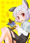  animal_ears bad_id blush capelet dress gem glowing grey_dress grey_eyes highres jeweled_pagoda jewelry jigatei_(omijin) mouse_ears mouse_tail nazrin necklace omijin open_mouth pendant red_eyes shirt short_hair silver_hair sitting solo tail touhou 