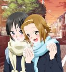  2girls akiyama_mio coat fog k-on! multiple_girls scarf shiratamama tainaka_ritsu winter 