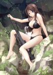  arm_support artist_request barefoot bikini bipod blue_eyes bolt_action breasts brown_hair character_request gun highres l96 l96a1 large_breasts long_hair looking_at_viewer navel original outdoors rifle rock scope sideboob sitting skindentation sniper_rifle solo strap_gap stream swimsuit tenkuu_nozora water weapon 