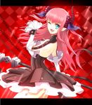  1girl blue_eyes claws detached_sleeves dress fang fate/extra_ccc fate_(series) horns lancer_(fate/extra_ccc) long_hair pink_hair pointy_ears seohatchi solo tail two_side_up wink 
