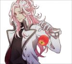  apple border coat food fruit gloves long_hair looking_at_viewer male mawaru_penguindrum pink_eyes pink_hair simple_background smirk solo sukimame turtleneck watase_sanetoshi white_gloves 