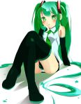  arm_support blush boots chin_rest crossed_legs detached_sleeves green_eyes green_hair hatsune_miku kakamittsu long_hair necktie panties pantyshot pantyshot_(sitting) pantyshot_sitting sitting skirt solo thigh-highs thigh_boots thighhighs twintails underwear very_long_hair vocaloid 
