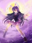  animal_ears blazer bunny_ears crescent fourth_wall full_moon long_hair maxwindy moon necktie pleated_skirt pointing purple_hair red_eyes reisen_udongein_inaba skirt solo touhou 