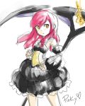  bubble_skirt detached_sleeves dress highres long_hair magical_girl oniro original pas_(paxiti) pink_hair pinky_(oniro) puffy_skirt puffy_sleeves scythe solo yellow_eyes 