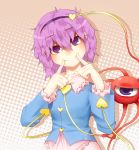  1girl blush bust dithering eyeball fingersmile hairband halftone heart komeiji_satori purple_eyes purple_hair short_hair smile solo touhou violet_eyes 