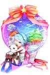  headphones highres panda saori_(tennpura) scarf sitting skirt solo stuffed_toy tree utau wink yurika_sayu 