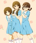  alternate_hairstyle braid dress extra glasses hirasawa_yui k-on! k-on!_movie kinoshita_shizuka kneehighs multiple_girls shian_(my_lonly_life.) singing! tachibana_himeko twin_braids 