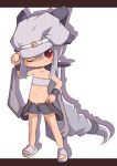  chibi grey_hair moemon navel nijiirosekai personification pokemon ponytail red_eyes satsuki_mei_(sakuramochi) shorts smile solo steelix 