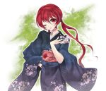  hoshineko_(kiraneko) japanese_clothes kimono musujime_awaki ope_mouth open_mouth red_eyes red_hair redhead solo to_aru_majutsu_no_index twintails wink yukata 